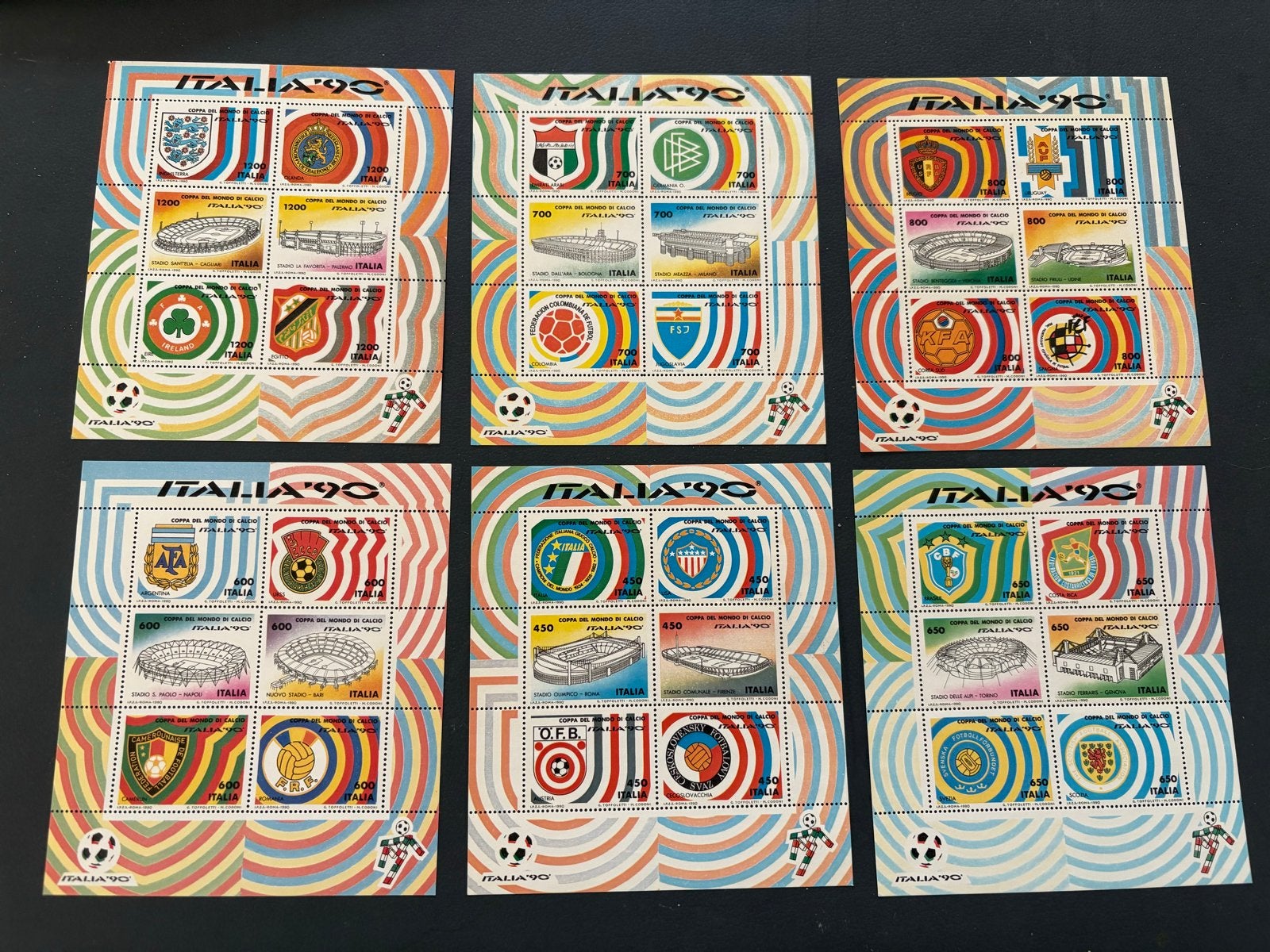 Italia '90 WK Voetbal Postzegels - Set van 6 Vellen, Ophalen of Verzenden, Na 1940, Postfris