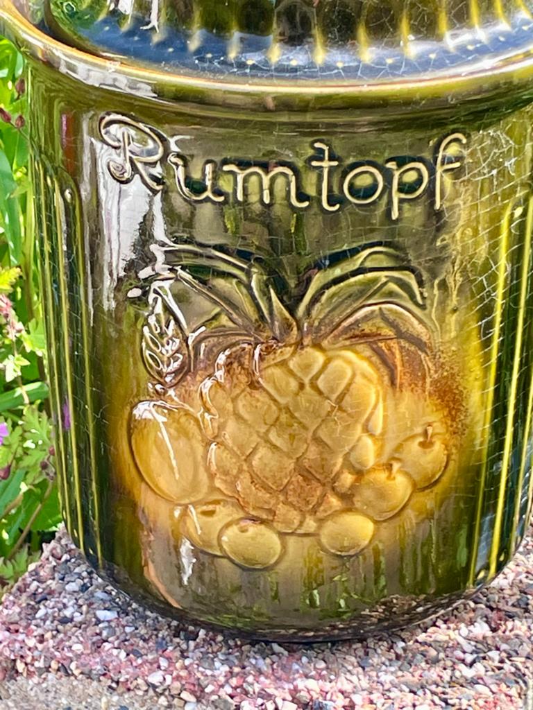 Vintage Duitse Aardewerk Rumtopf - Groen met Fruitdecor, Ophalen of Verzenden