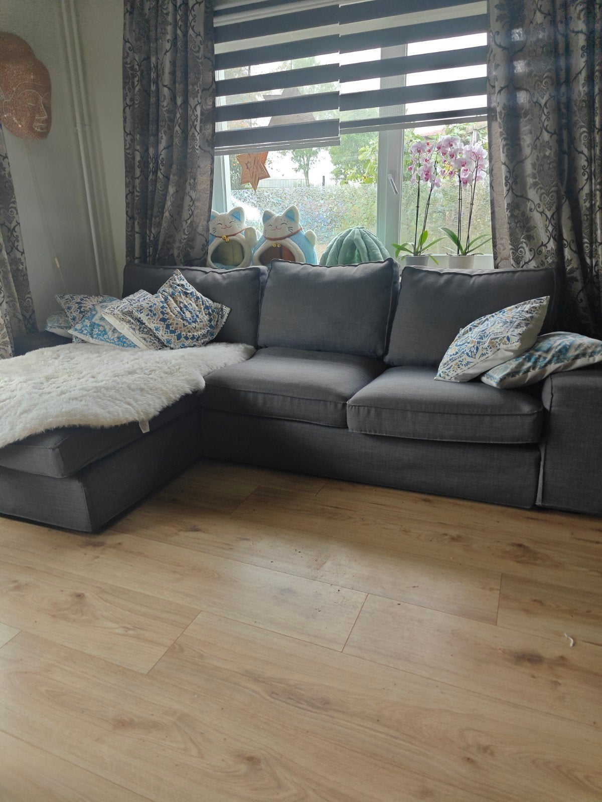 IKEA 2.5-zits bank met chaise longue - Grijs, Huis en Inrichting, Gebruikt, Hoekbank, Driepersoons, Ophalen of Verzenden