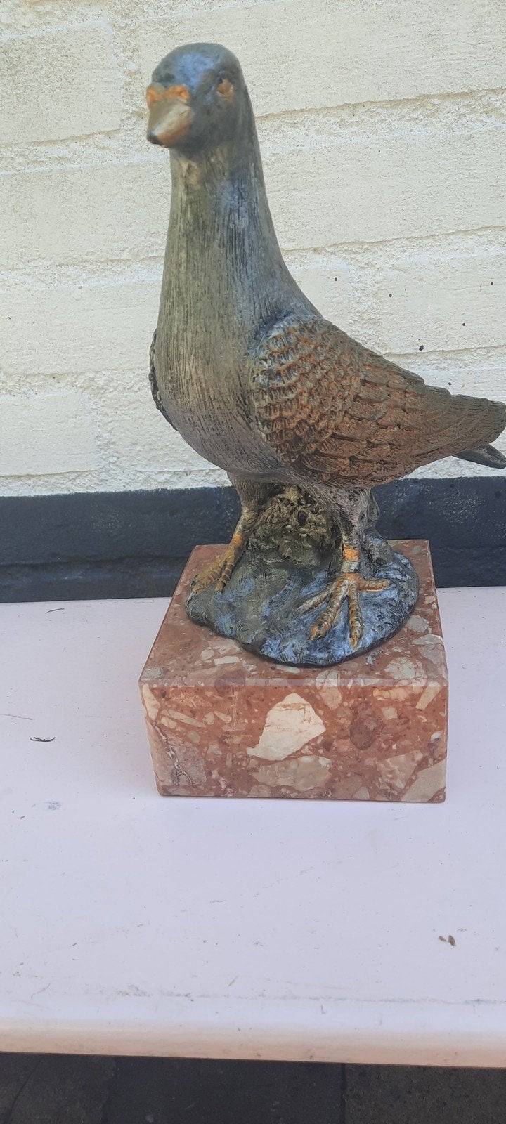 duif op marmeren sokkel, Tuin en Terras, Tuinbeelden, Ophalen of Verzenden