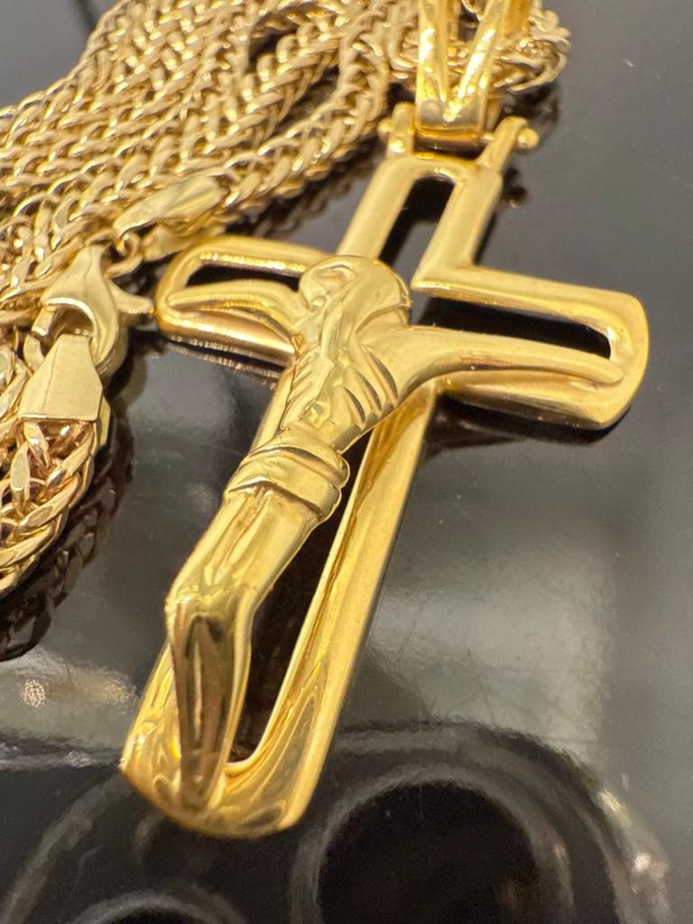 Prachtige 14k gouden vossenstaart ketting met kruis hanger, Ophalen of Verzenden, Nieuw, Goud