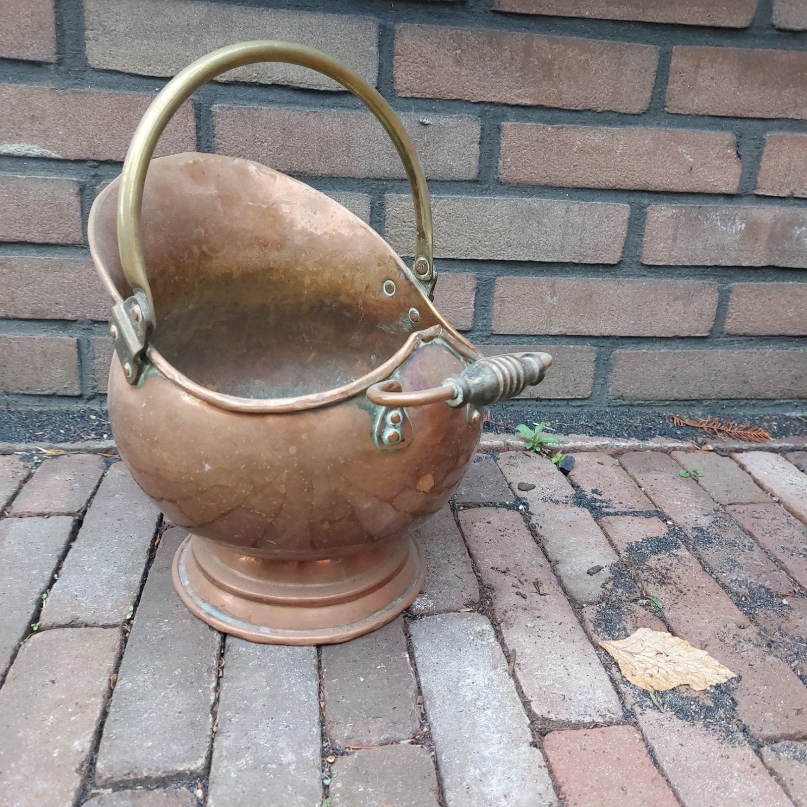 Antieke koperen kolenemmer met bronzen handvat, Ophalen of Verzenden