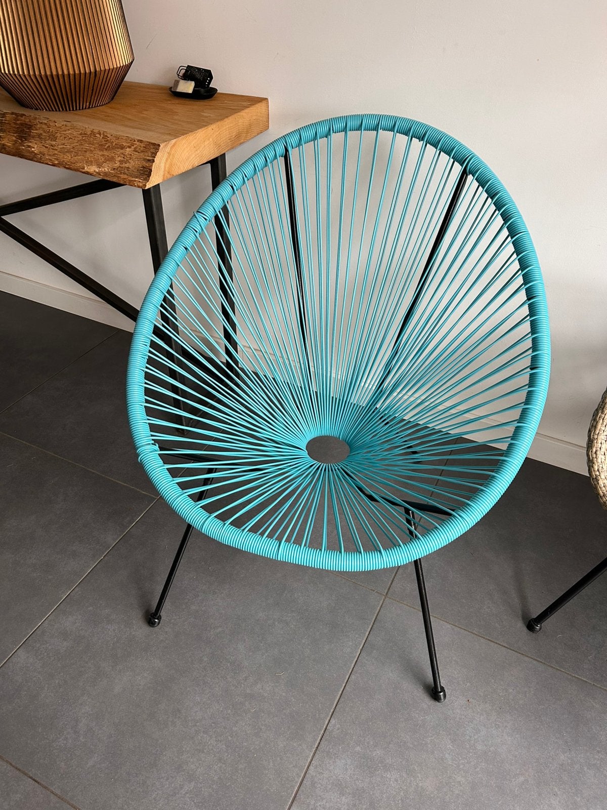 Zgan draadstoel turquoise, Tuin en Terras, Ophalen, Zo goed als nieuw, Kunststof