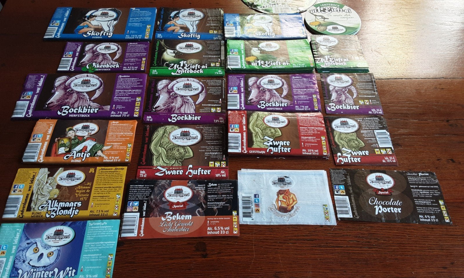 11 soorten bieretiketten van Brouwerij Dampegheest, viltje, Ophalen of Verzenden, Zo goed als nieuw, Overige typen, Overige merken