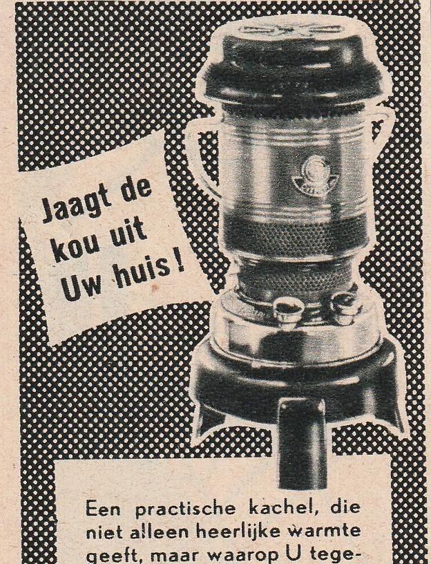 retro reclame 1955 Demon petroleum kachel praktisch, Verzenden, Overige typen