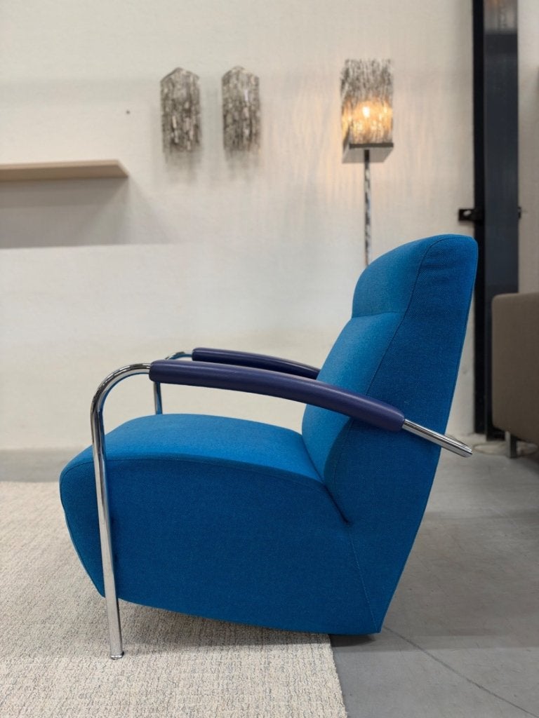 Als nieuw Leolux Scylla hoog Blauw stof Design stoel, Leolux, Info@leolux.nl, 75 tot 100 cm, Ophalen of Verzenden