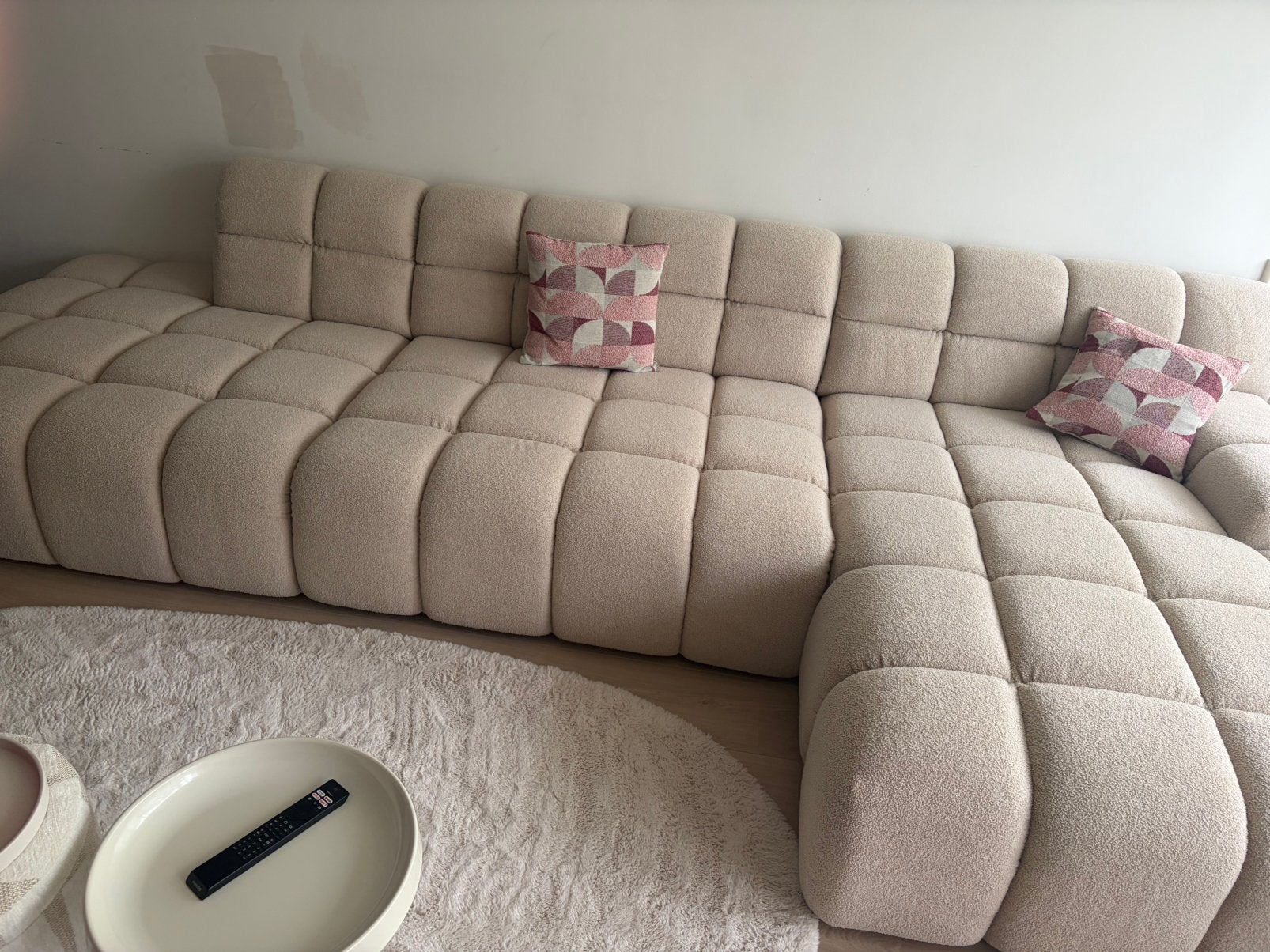 Trentino zitmaxx Boucle beige hoekbank xxl zit, Huis en Inrichting, Ophalen, Zo goed als nieuw, Stof, Japandi