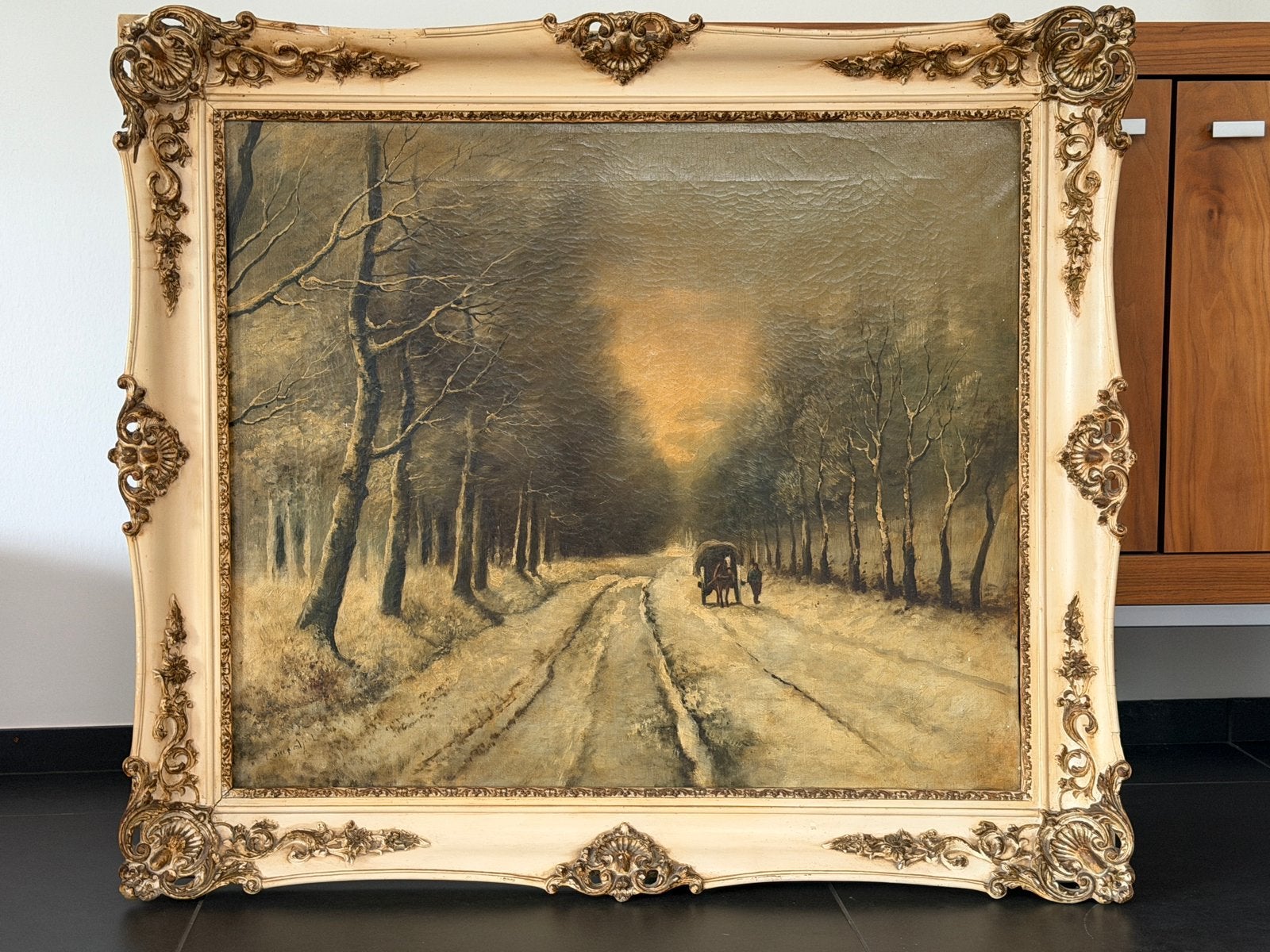 Schilderij winterlandschap, Antiek en Kunst, Kunst | Schilderijen | Klassiek, Ophalen, Doek, Oud hollands, Bijzondere lijst