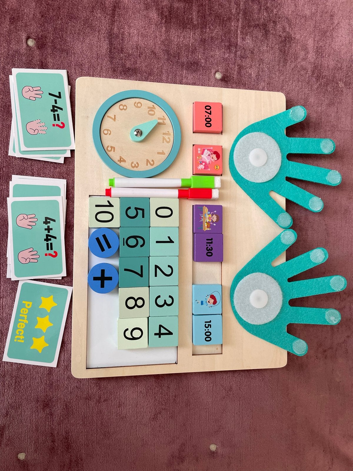 Educatief houten telbord met klok en rekenkaarten, Ophalen of Verzenden, Zo goed als nieuw, Rekenen