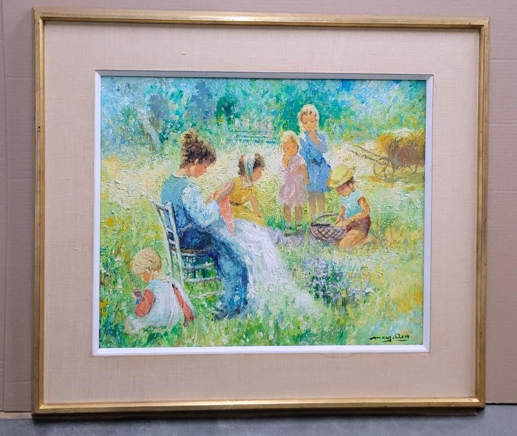 Marguerite AERS, Samen in het groen, Antiek en Kunst, Kunst | Schilderijen | Klassiek, Ophalen of Verzenden