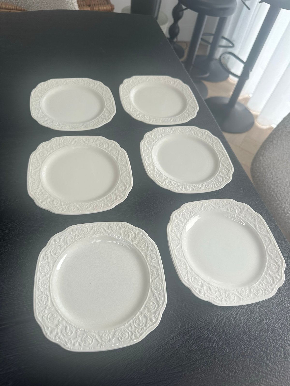 Set van 6 Crown Devon gebaksbordjes, wit keramiek, Ophalen of Verzenden