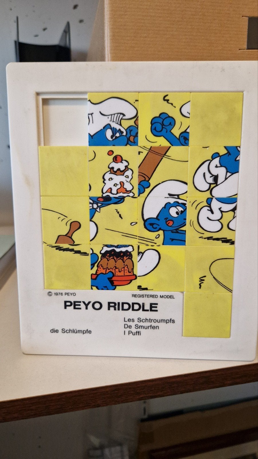 Vintage  Smurfen Schuifpuzzel - Peyo Riddle (1976), Ophalen of Verzenden, Gebruikt, B.V. Inter-Mundus - Netherlands
