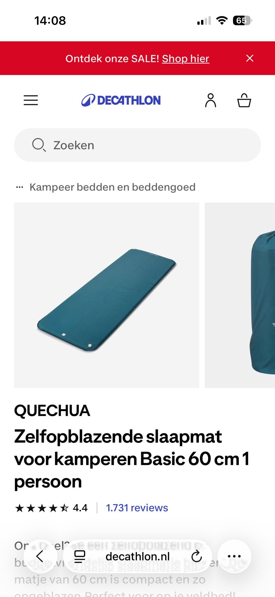 3x Quechua zelfopblazende slaapmat 60 cm 1-persoons, Ophalen of Verzenden, Zo goed als nieuw, 1-persoons