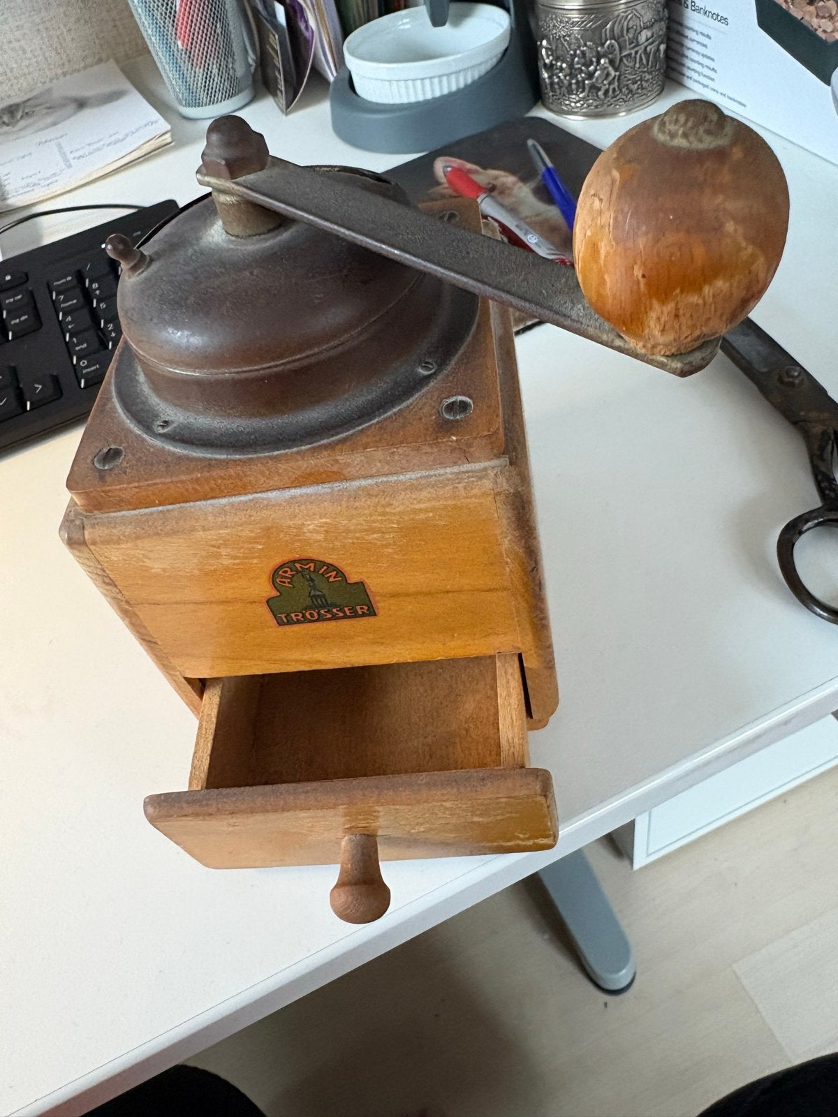 Vintage Armin Trosser Koffiemolen - Hout en Metaal, Antiek en Kunst, Ophalen of Verzenden