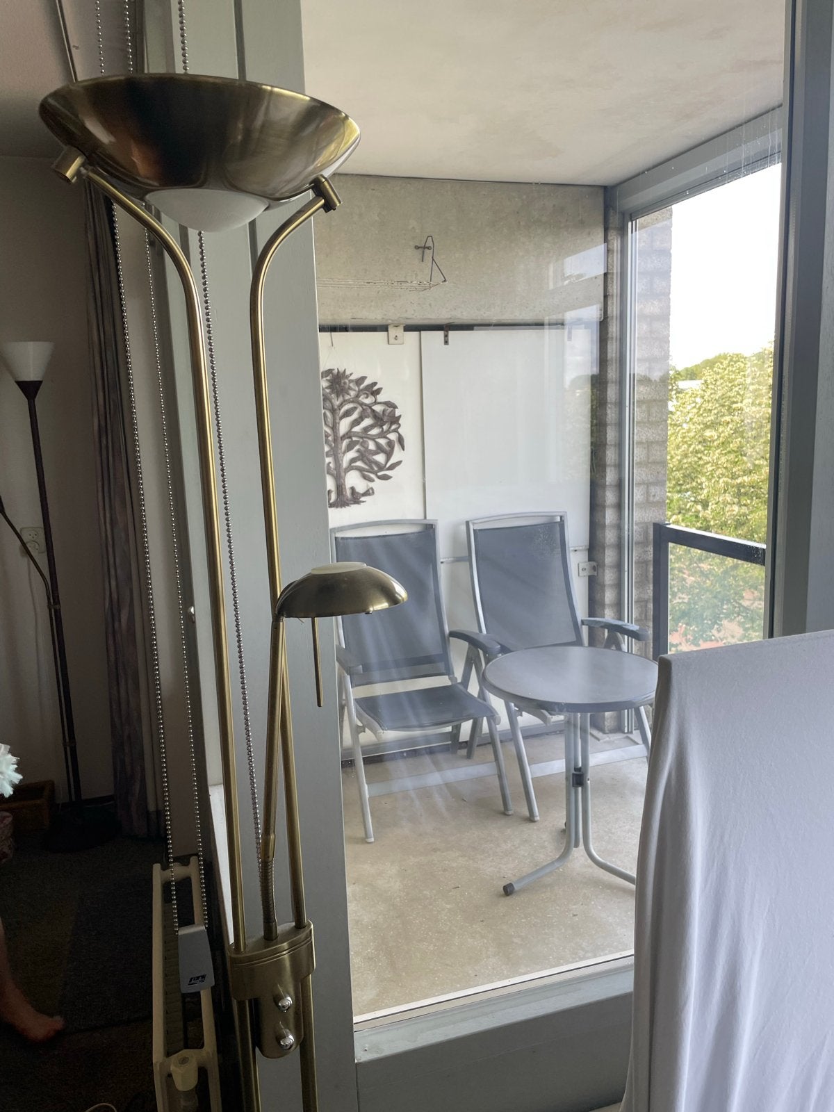 Stijlvolle bronzen vloerlamp met leeslamp, Ophalen, Gebruikt, E27 (groot), Metaal
