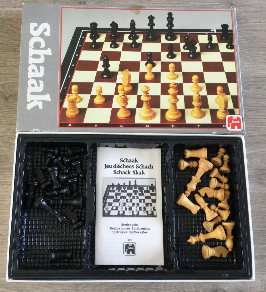 Schaakspel in grijze doos, Een of twee spelers, Ophalen of Verzenden, Gebruikt