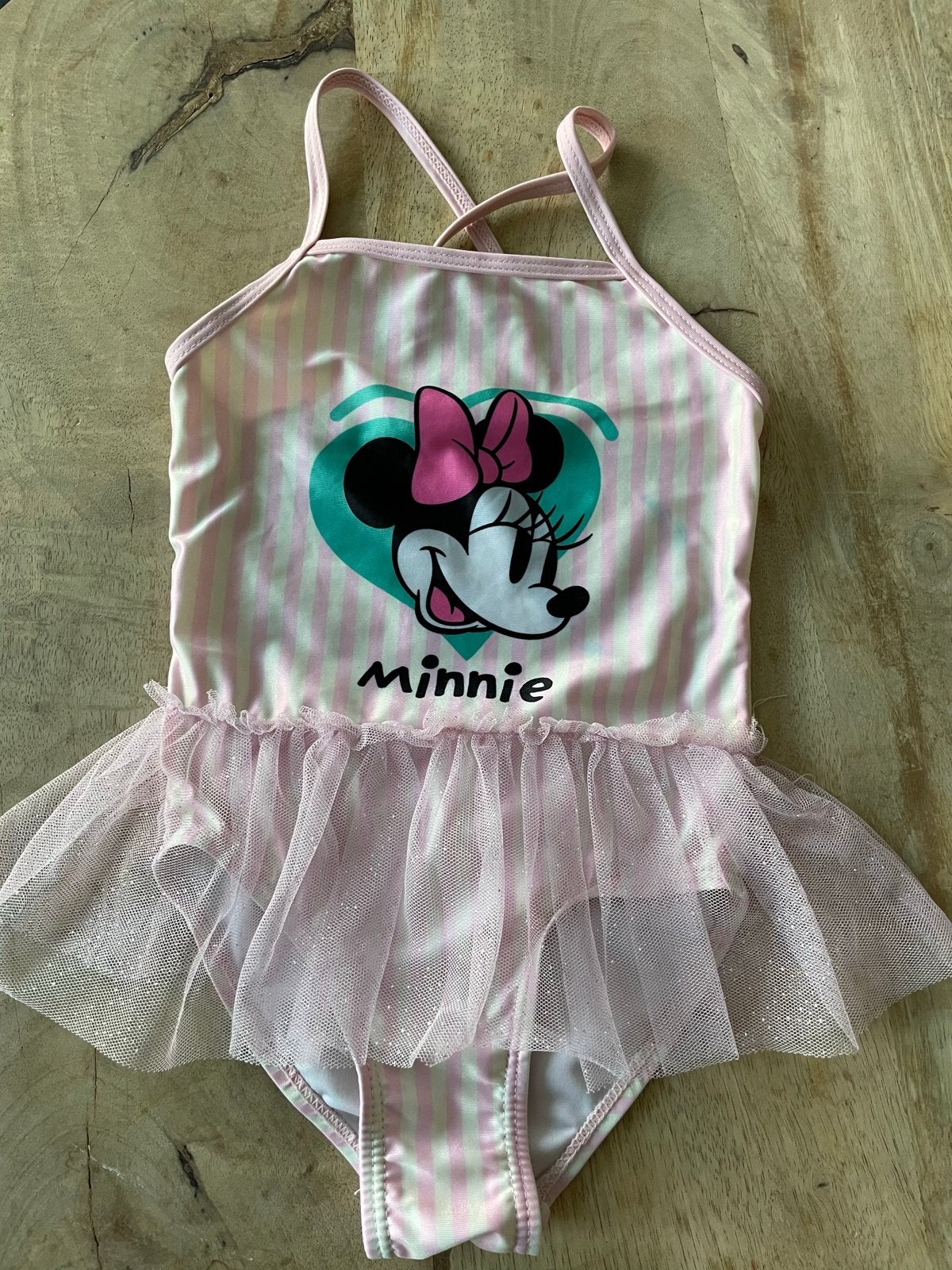 Minnie Mouse Badpak Roze/wit Gestreepte Tutu Maat 92 Disney, Ophalen of Verzenden, Zo goed als nieuw, Meisje, Badpak
