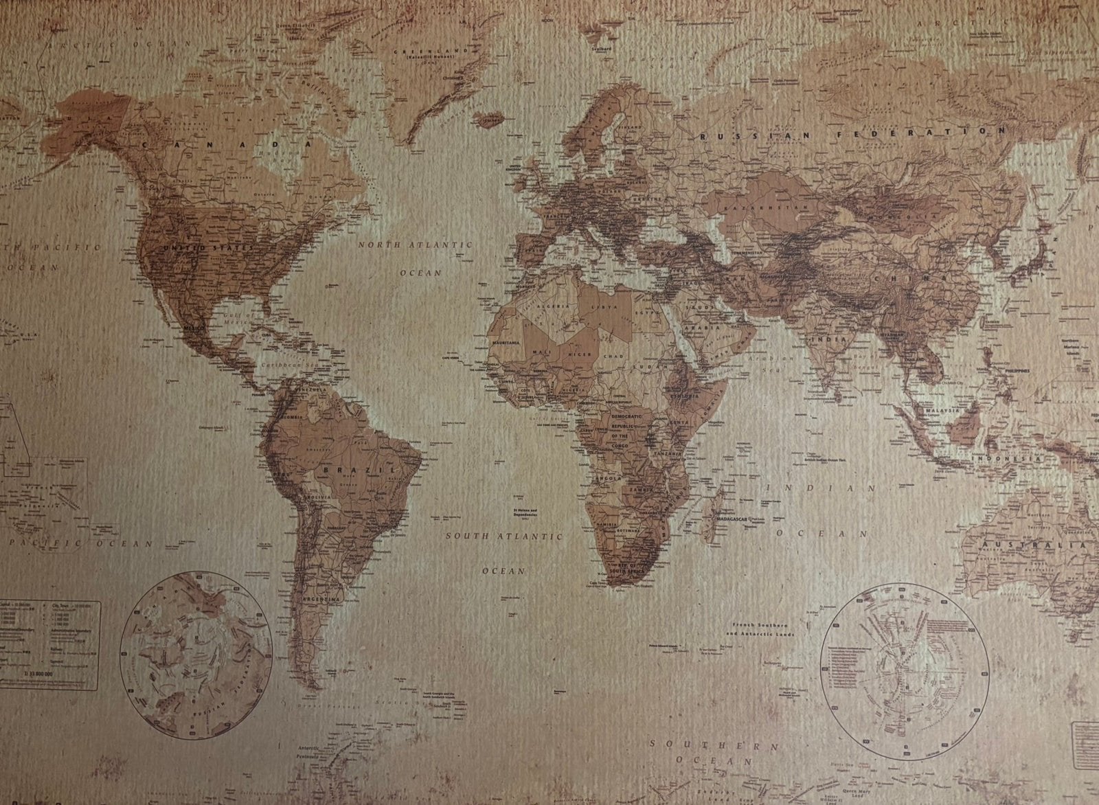 Vintage Wereldkaart - Decoratieve Landkaart, Ophalen, 2000 tot heden, Wereld, Landkaart