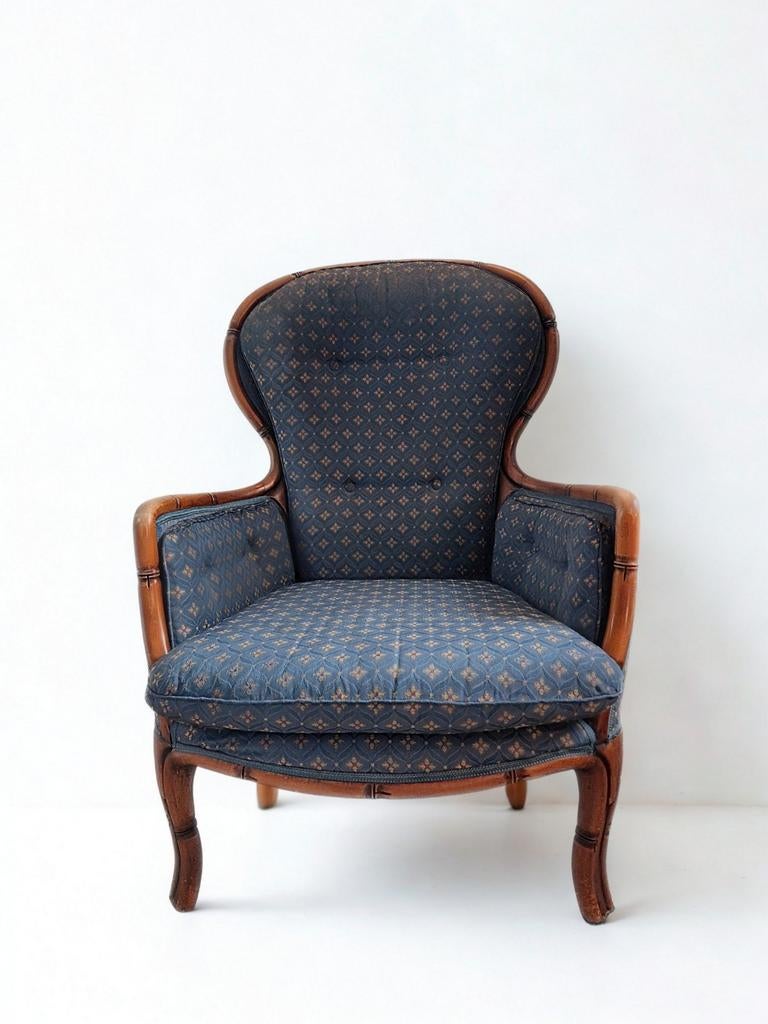 Giorgetti Fauteuil Italiaans Design | Bamboe Blauw Vintage, Ophalen, Minder dan 75 cm, Zo goed als nieuw, Stof