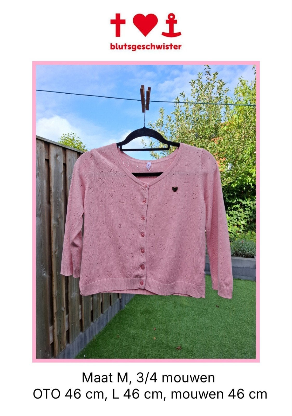 Blutsgeschwister vest roze, maat M, driekwartsmouwen, zgan, Maat 38/40 (M), Verzenden, Roze, Blutsgeschwister