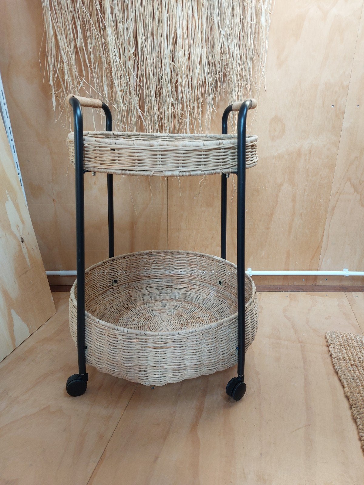 Rieten Theekar Trolley Bijzettafel Kar, Ophalen, Rechthoekig, Minder dan 55 cm