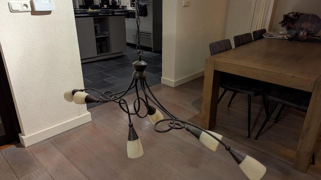 Plafondlamp met zes kelken, Ophalen of Verzenden, Zo goed als nieuw, Glas