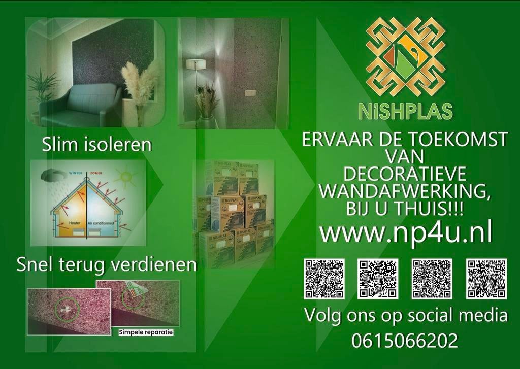 Nishplas: Groene Alles-in-één Isolatie voor Muur & Plafond, Minder dan 4 cm, Overige materialen, Nieuw, Ophalen of Verzenden