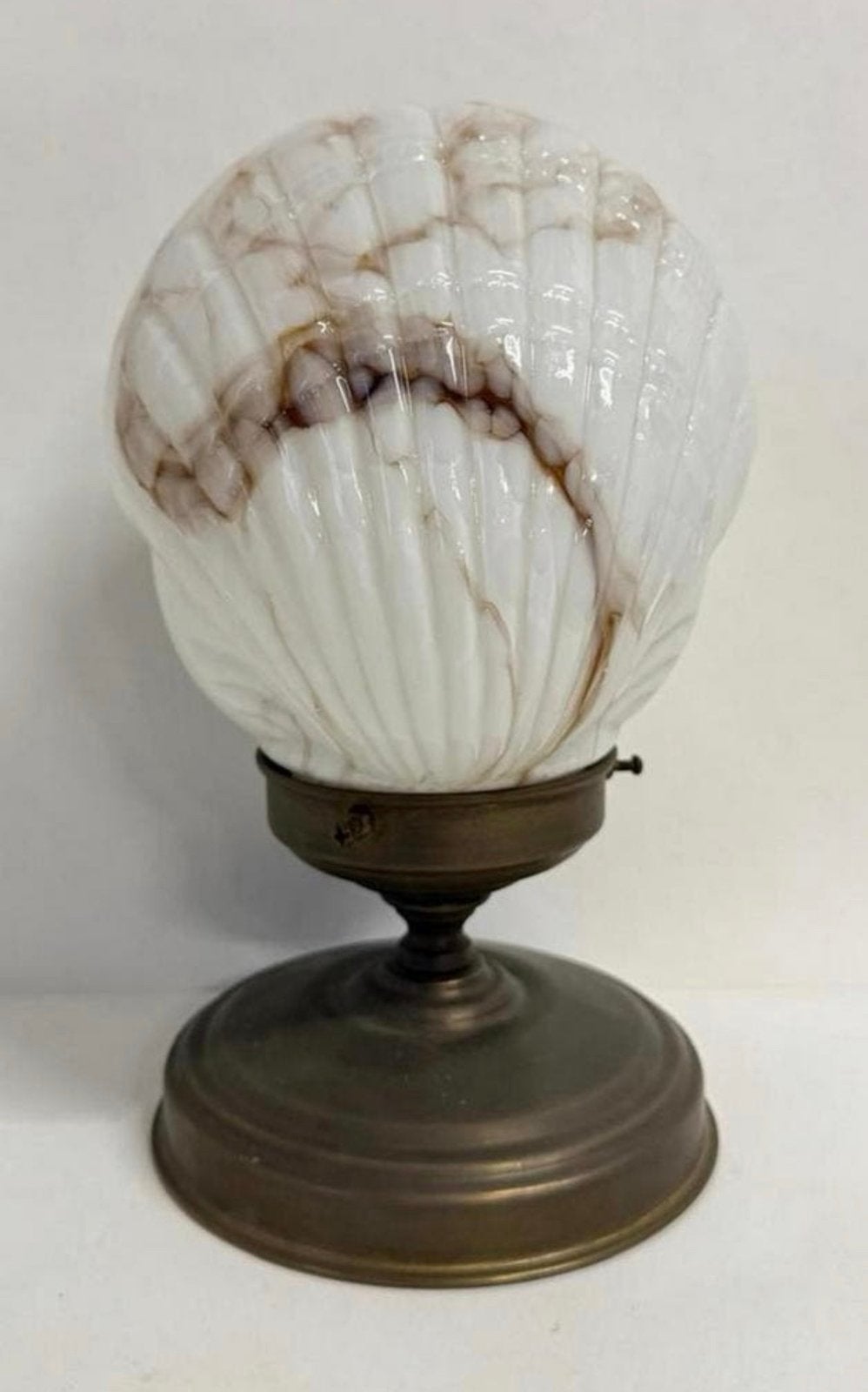 Fraaie Art Deco wit bruin marmer Schelp lamp luxe armatuur, 16 cm, Meerkleurig, Zo goed als nieuw, Plafondlamp