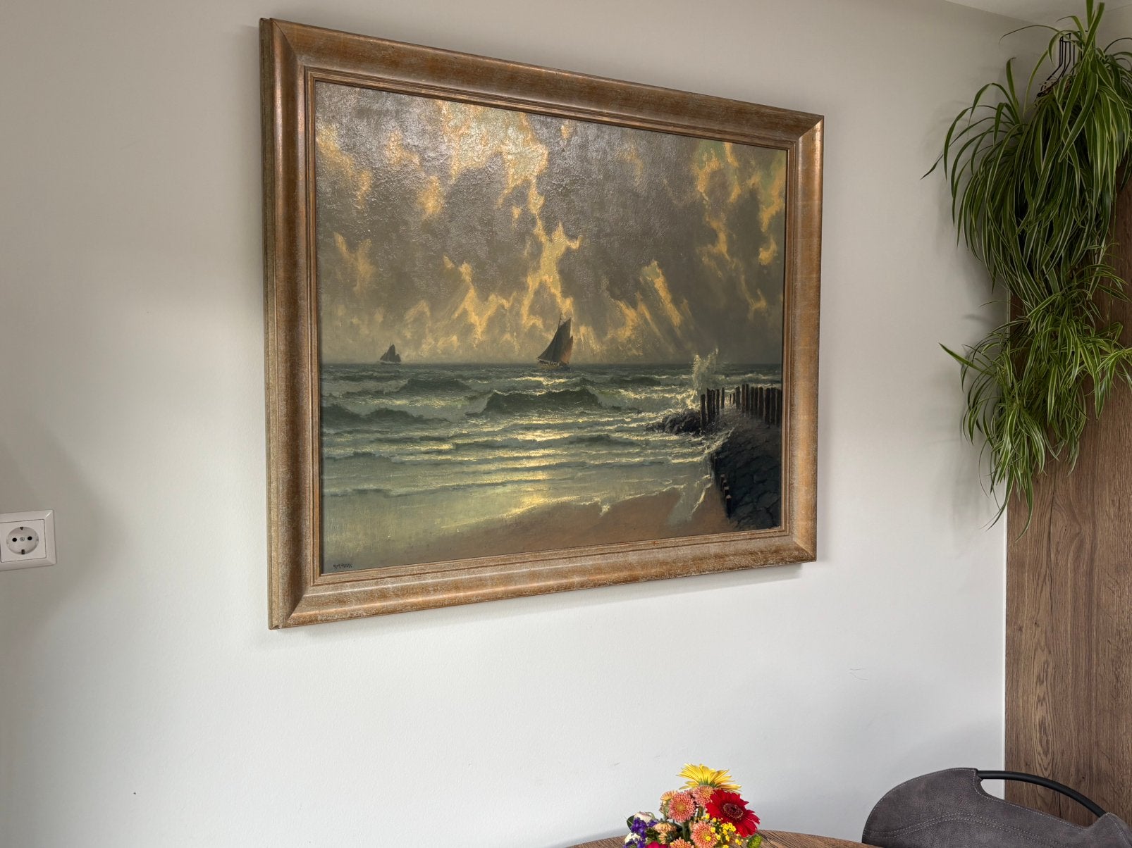 Prachtig groot werk van Henk Dekker, Ophalen, Maritiem / water, Doek, Bijzondere lijst