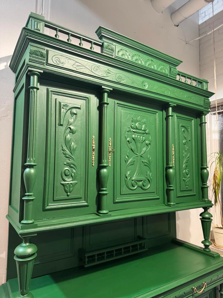 Antique Renaissance/Baroque Buffet Cabinet — Emerald Green, Ophalen of Verzenden