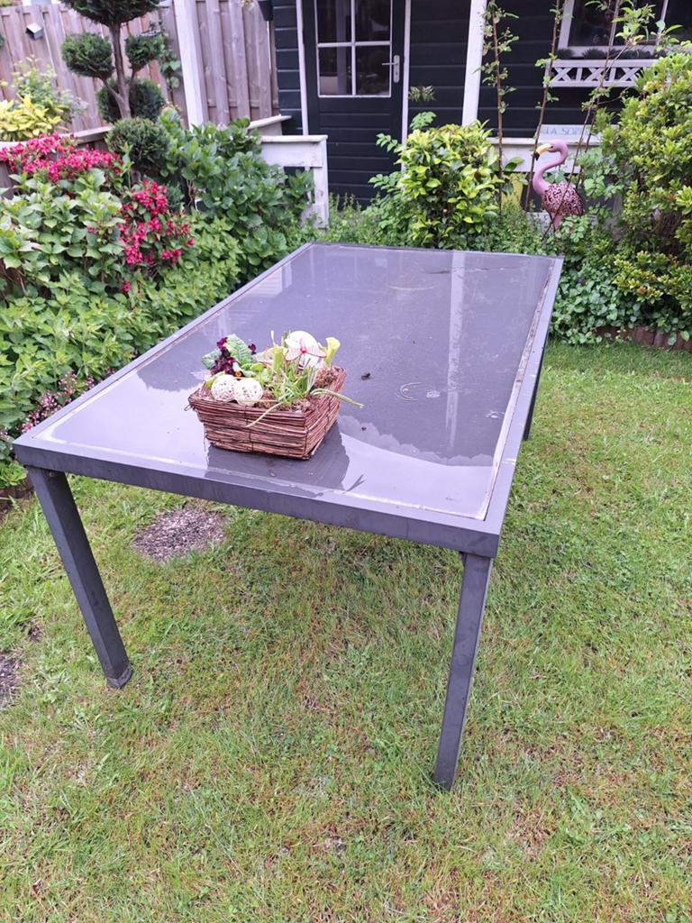 Tuintafel 160 x 95 glazen blad, Tuin en Terras, Tuintafels, Ophalen, Gebruikt, Rechthoekig, Aluminium