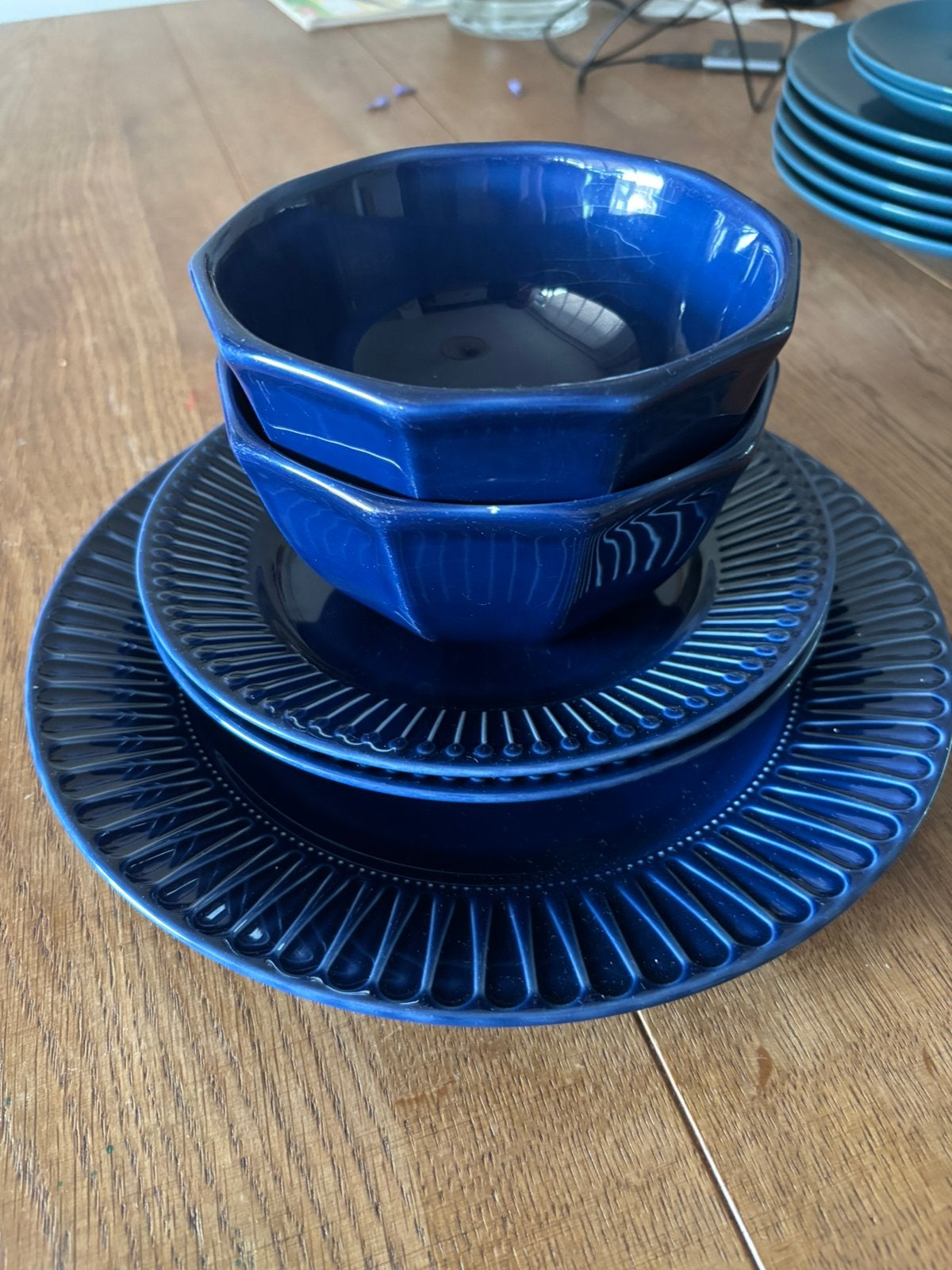 Portugees Servies van Ikea blauw schaaltjes en borden, Gebruikt, IKEA, Ophalen of Verzenden, Bord(en)
