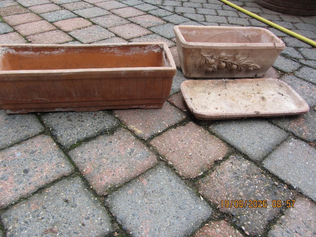 Terracotta bloembakken, Tuin en Terras, Bloembakken en Plantenbakken, Steen, Minder dan 30 cm, Minder dan 60 cm, Vierkant