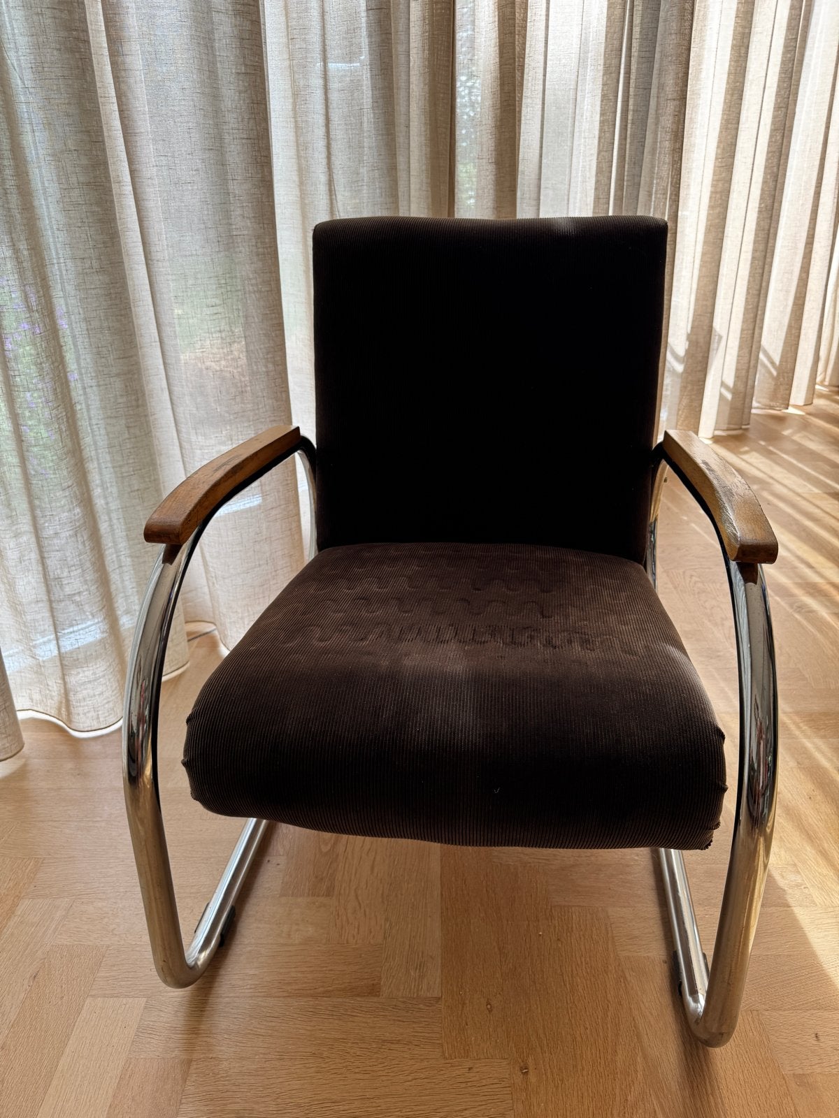 Vintage buisframe fauteuil Tubax Vilvoure, Ophalen, Gebruikt, Vintage jaren 50, 75 tot 100 cm