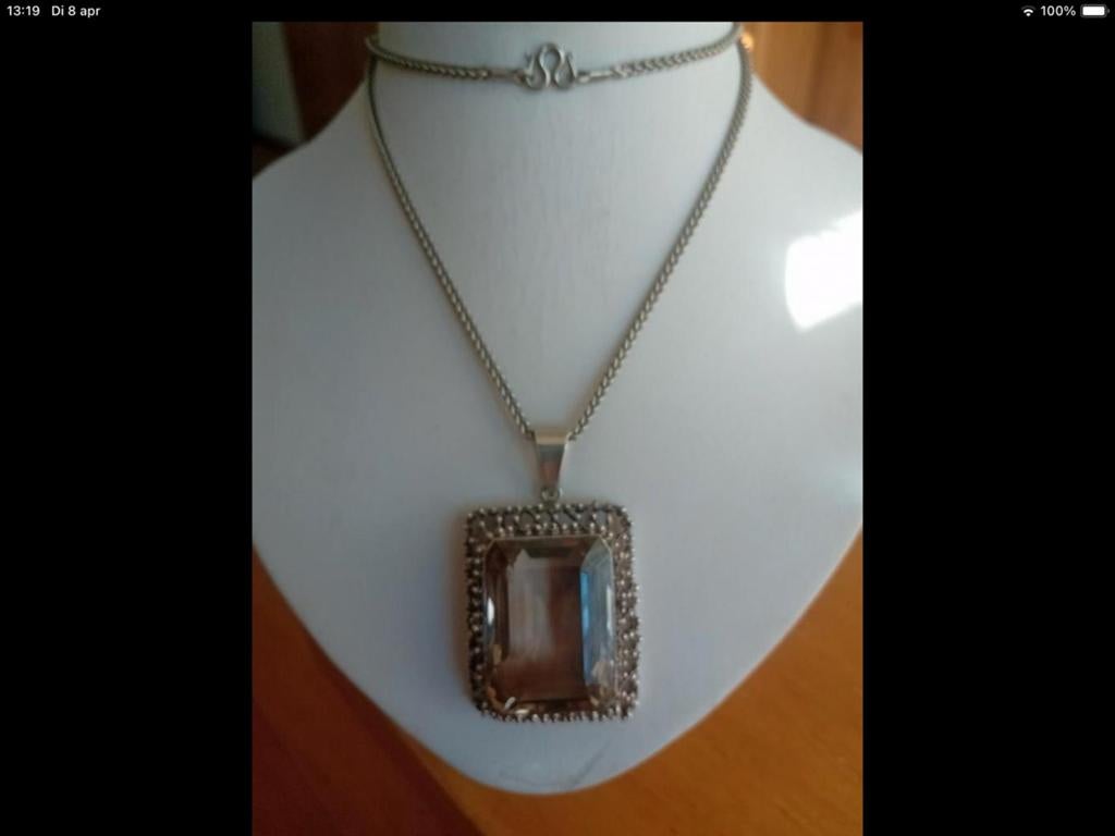 Vintage zilver set ketting kettinghanger Rookkwars edelsteen, Overige voorstellingen, Verzenden, Zo goed als nieuw, Met edelsteen