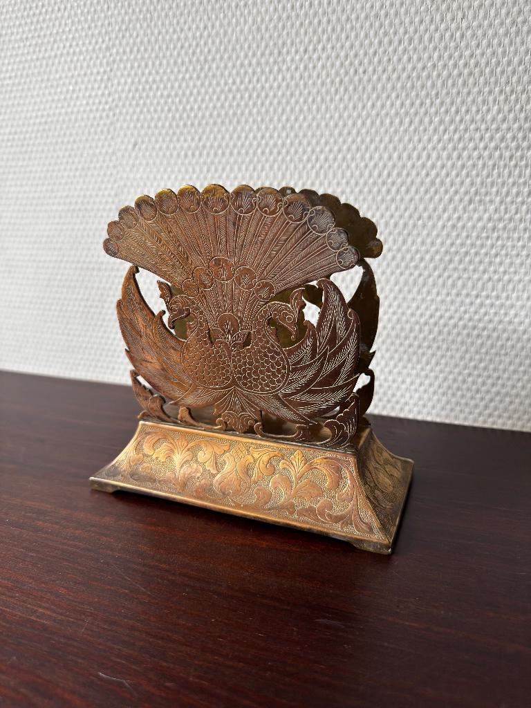 Vintage Messing Koperen Brievenhouder, Art Nouveau Pauwen, Ophalen of Verzenden, Gebruikt
