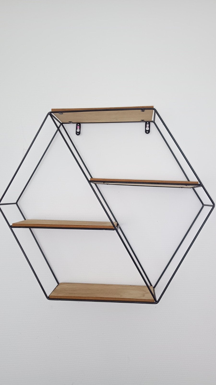 Zeshoekige wandplank met houten planken, Ophalen