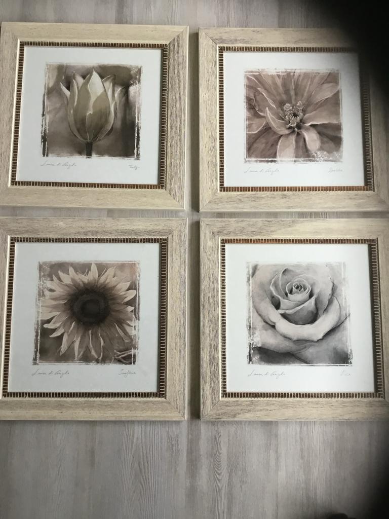 Set van 4 bloemen schilderijen met mooie lijst, Ophalen of Verzenden, Gebruikt, Schilderij, Minder dan 50 cm