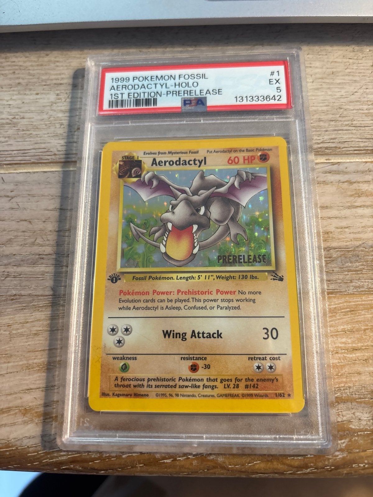 Aerodactyl Holo 1st Edition Pre-release PSA 5 Pokémon Kaart, Ophalen of Verzenden, Gebruikt, Losse kaart