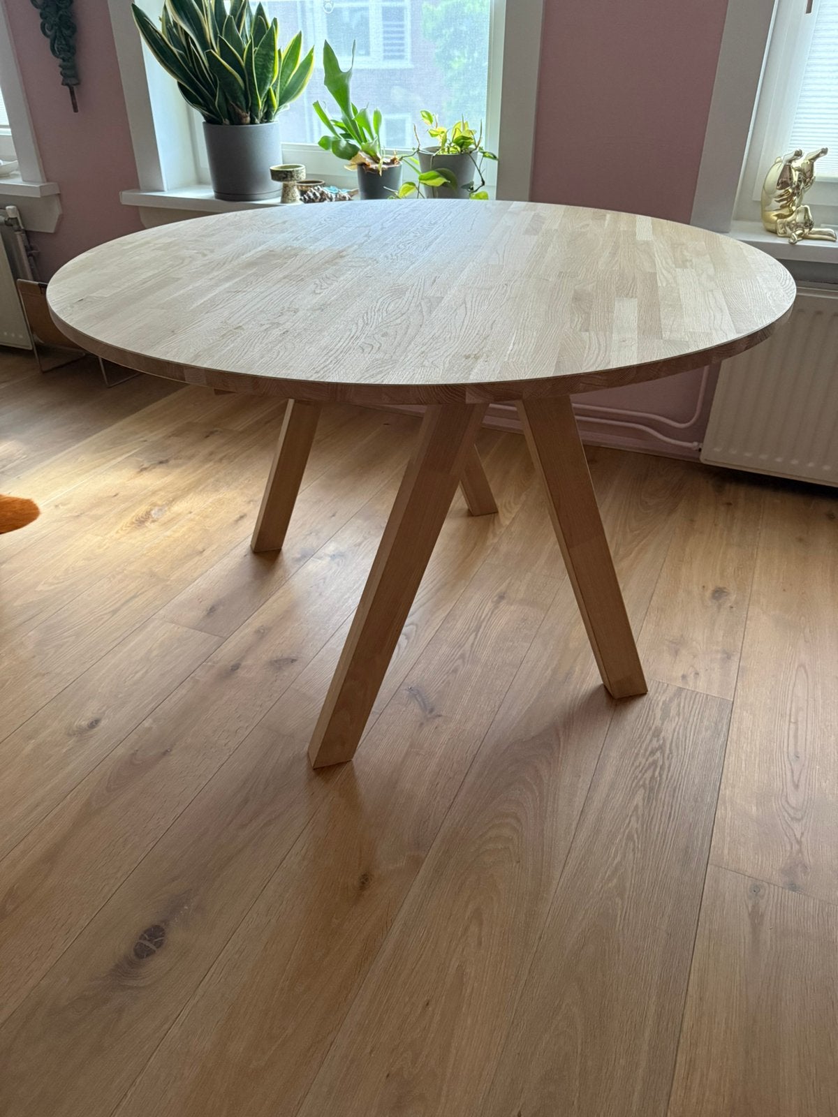 Eettafel Woood, onbehandeld eiken, 120 cm TIJDELIJK ON HOLD, Ophalen, Rond, Zo goed als nieuw, Vier personen