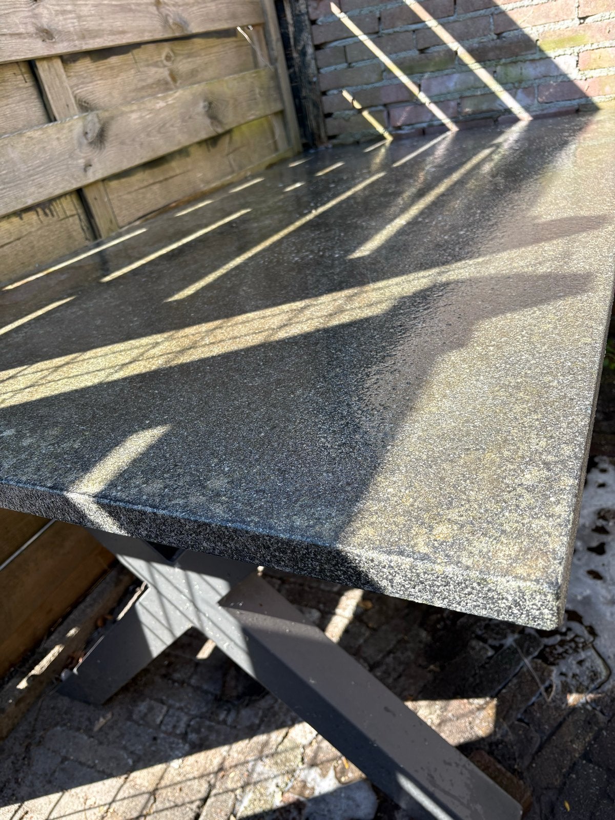 GRATIS!!Robuuste tuintafel 160x90x80 cm graniet blad, Tuin en Terras, Ophalen, Gebruikt, Rechthoekig, Overige materialen