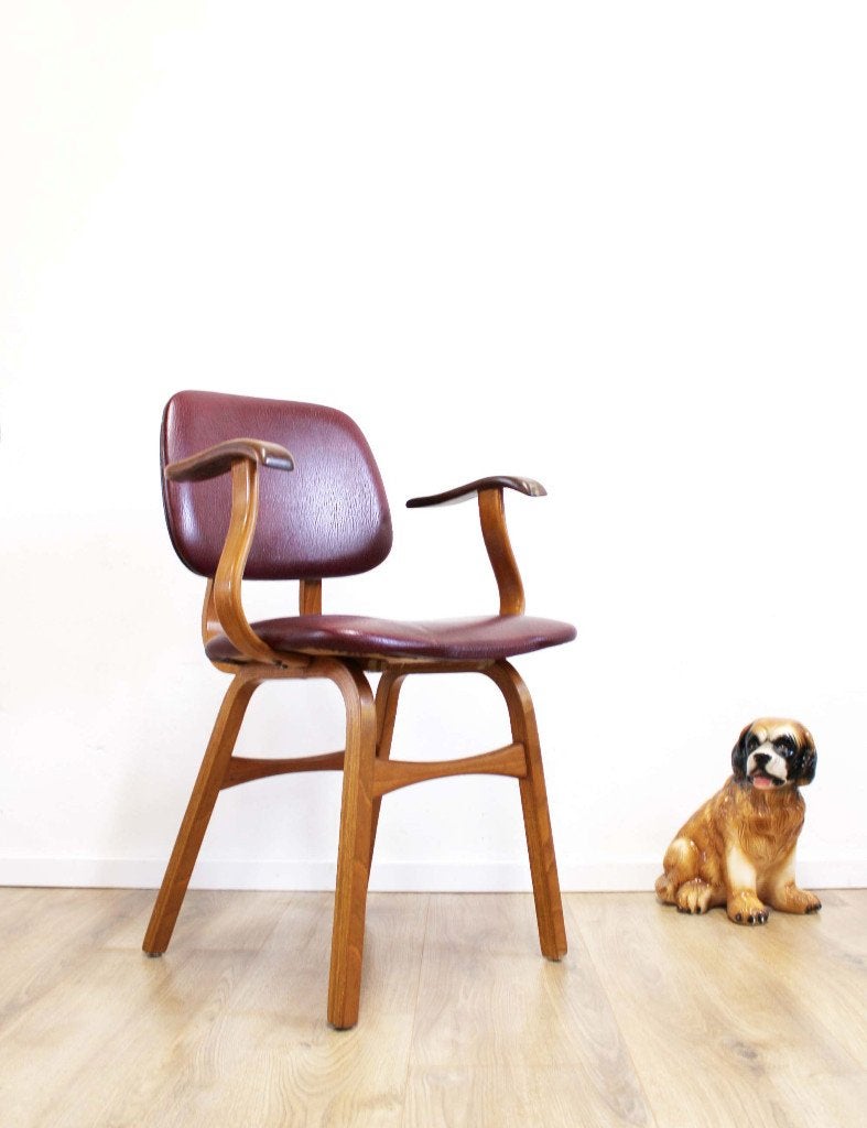 Houten vintage stoel. Mid Century retro design, Pastoe?, Retro, vintage, mid century, design, scandinavisch, japandi, O, Leer