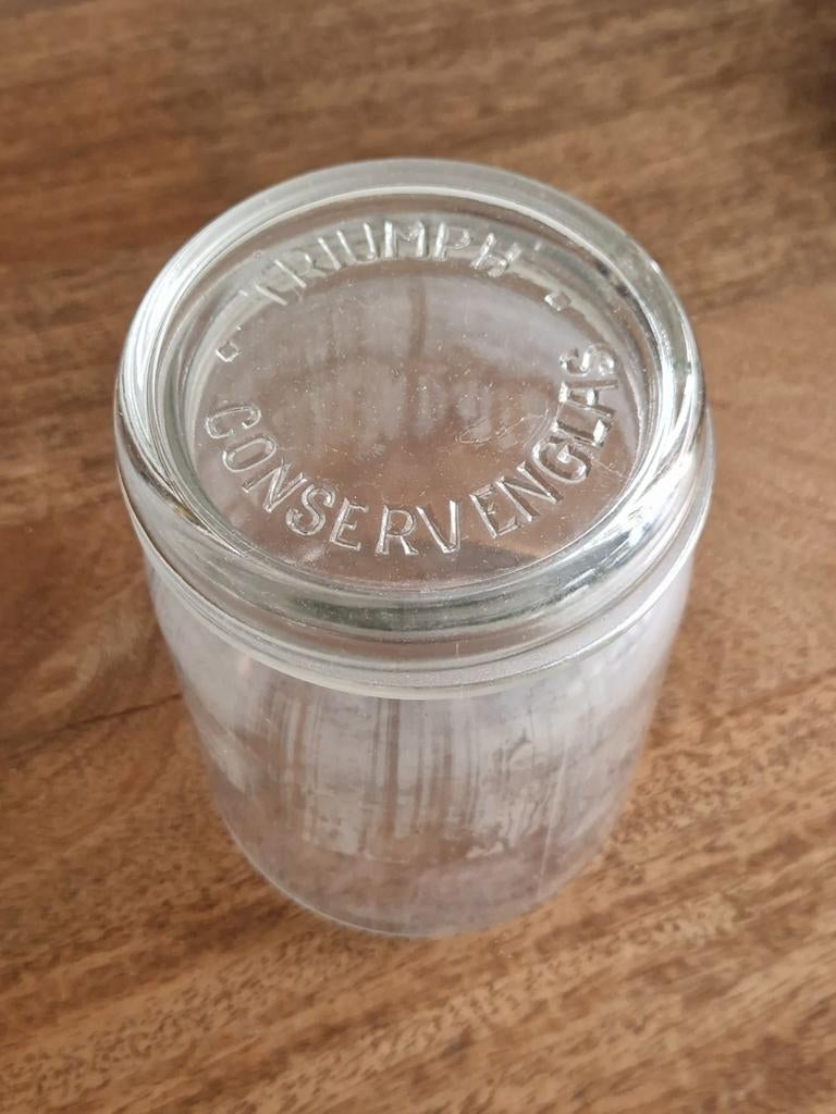 Vintage Triumph conservenglas inmaakglas met deksel, Ophalen of Verzenden