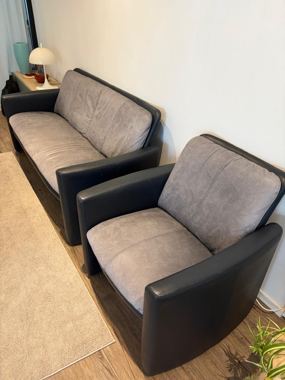 Leolux Bora Bora 2,5-zitsbank en fauteuil set - Grijs/Zwart, Ophalen, Gebruikt, 150 tot 200 cm, Tweepersoons
