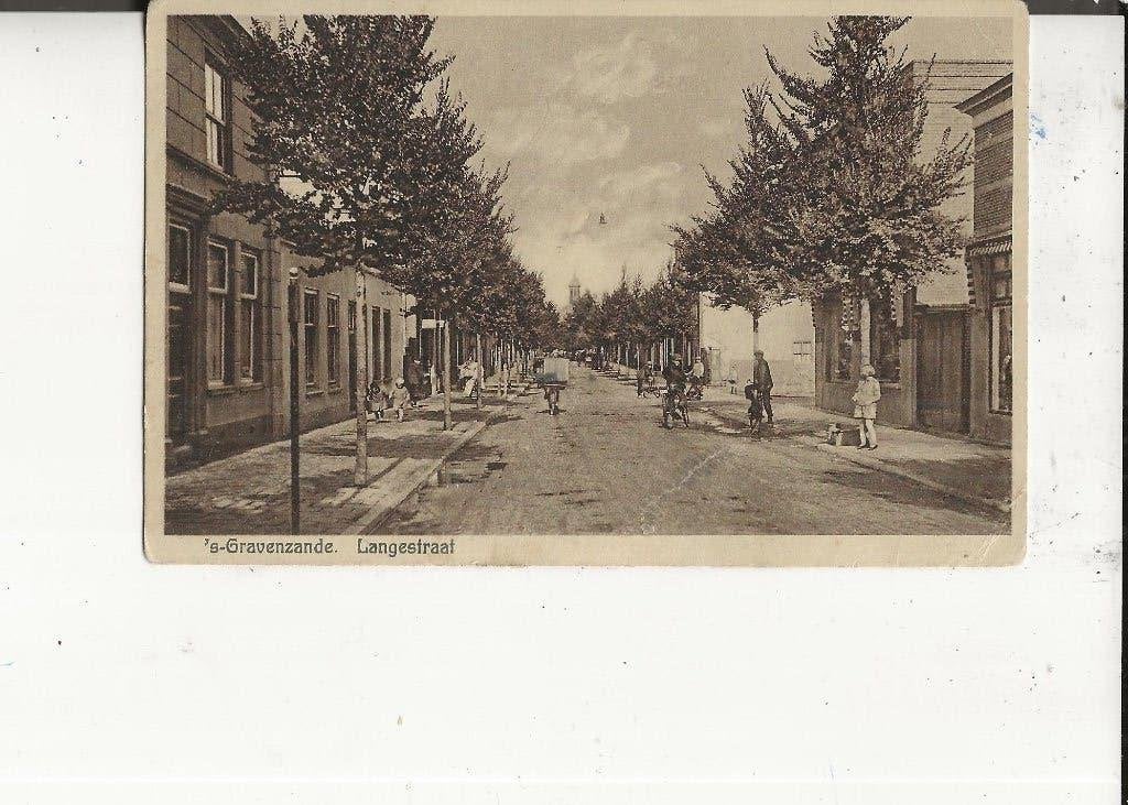 s Gravenzande Langestraat met bakkersfiets, Ophalen of Verzenden, 1920 tot 1940, Gelopen, Zuid-Holland