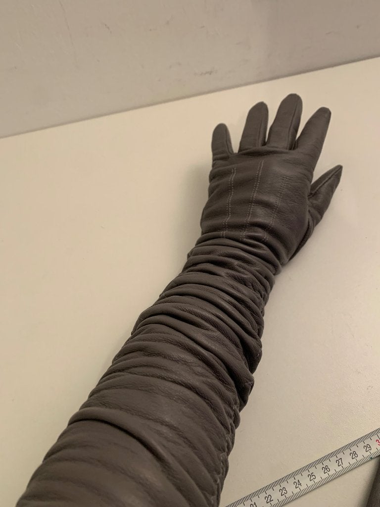 Leren leer handschoenen grijs 50cm lang maat: XS/34 - S/36, Kleding | Dames, Mutsen, Sjaals en Handschoenen, Verzenden, Nieuw
