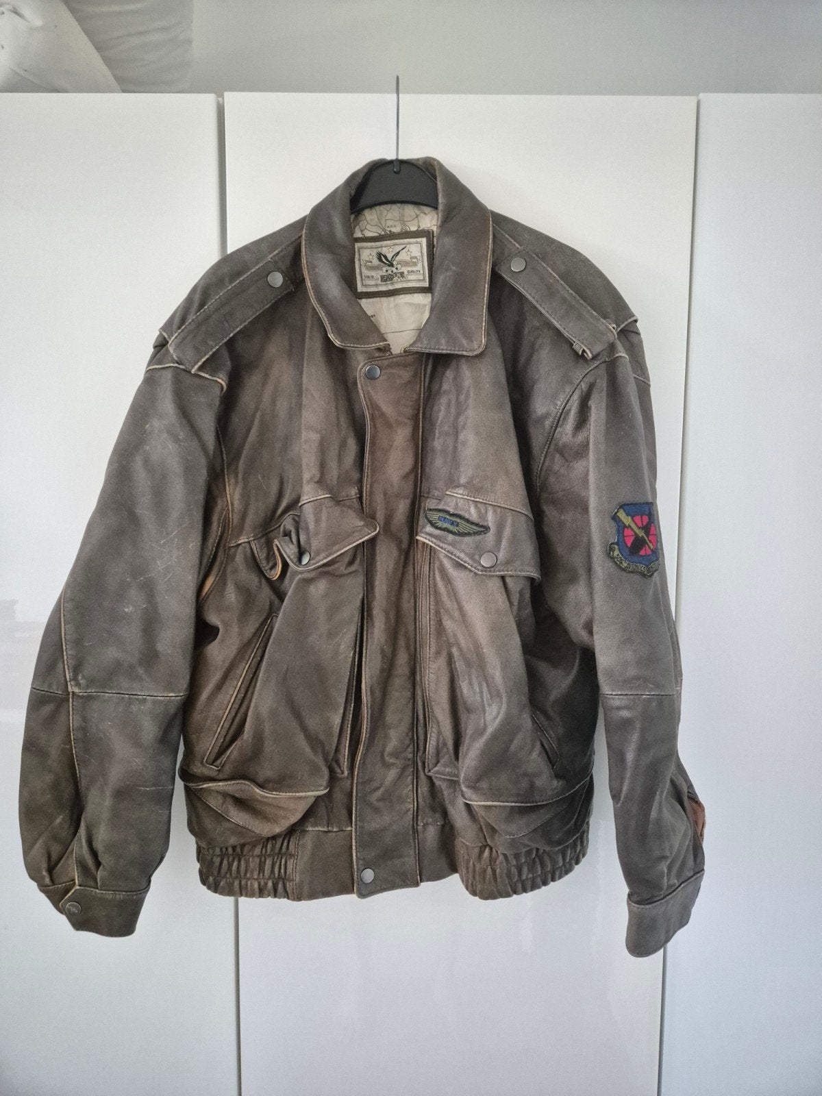 Vintage leren pilotenjas Eagle Force, Ophalen of Verzenden, Gedragen, Maat 48/50 (M), Bruin