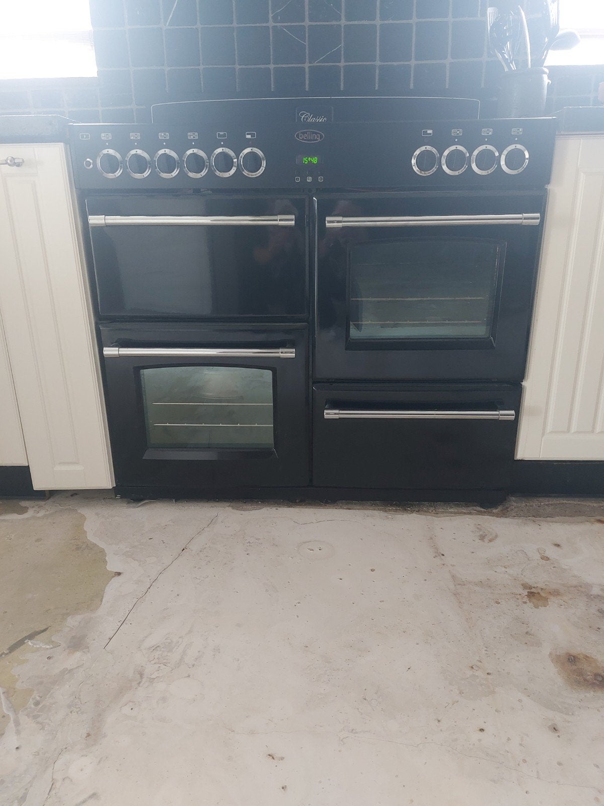 Belling Farmhouse 100DF gasfornuis zwart 100cm breed, Ophalen, Gebruikt, 60 cm of meer, Energieklasse A of zuiniger