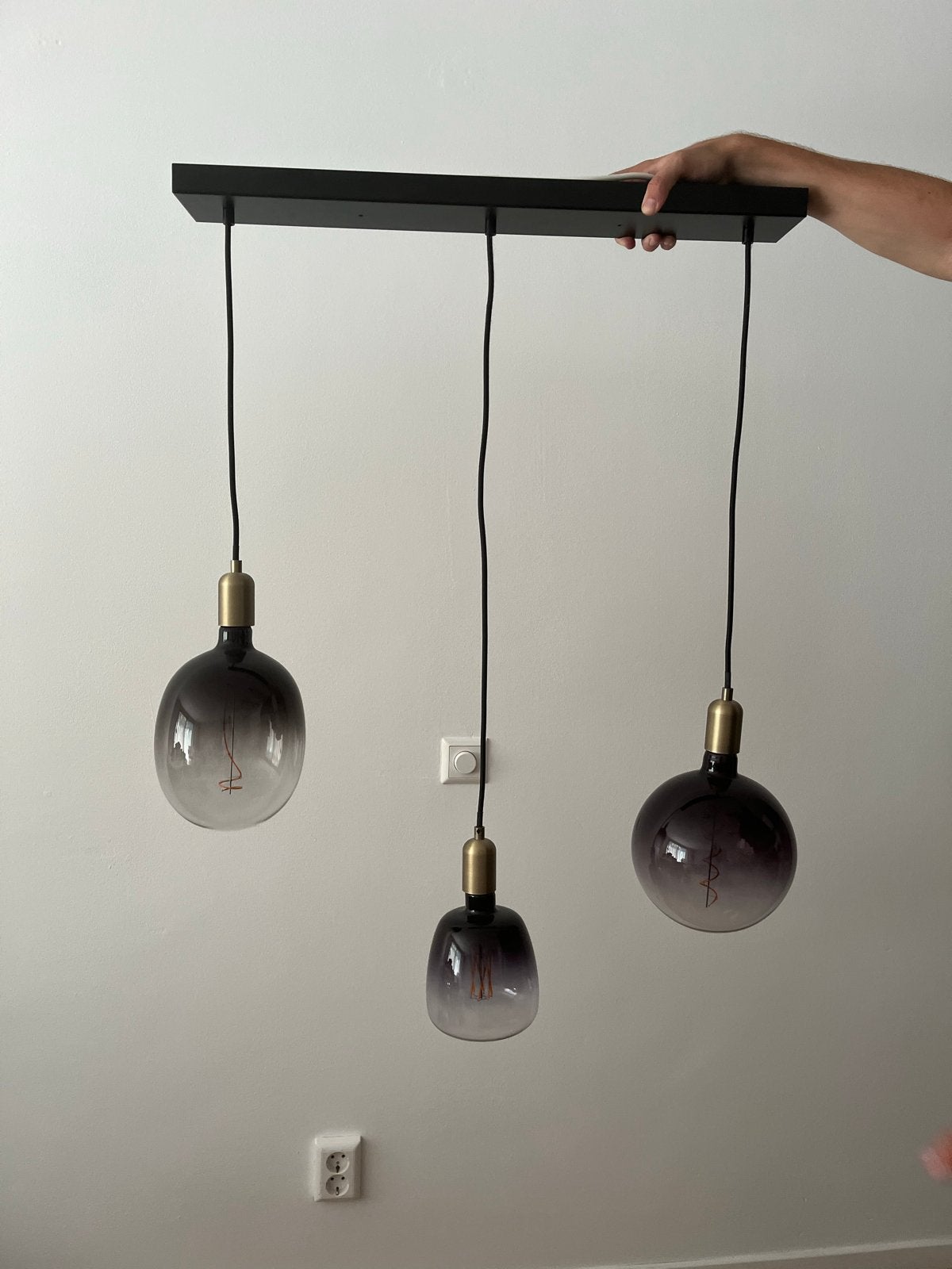 Moderen hanglamp met 3 dimbare LED lampen, glazen bollen, Ophalen, E27 (groot), Industrieel, Glas