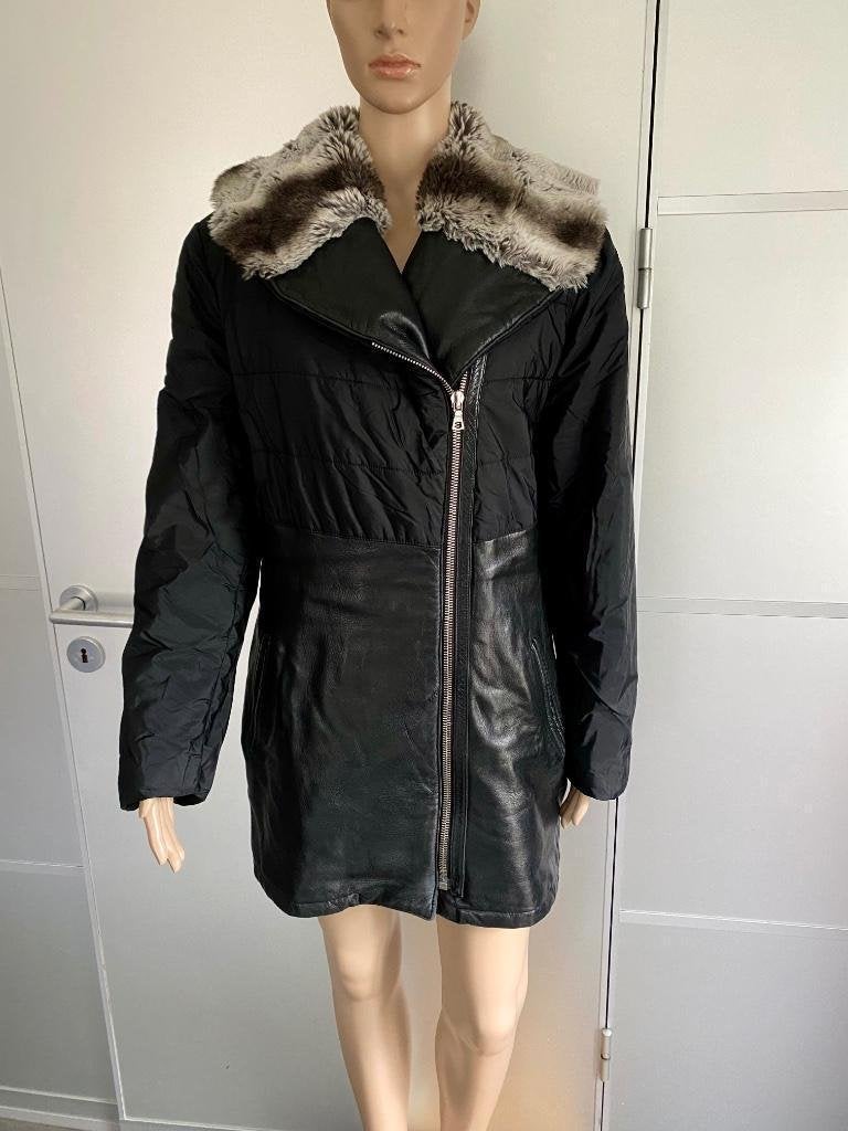 i586 Echt-leren jas maat L=42/44 winterjas parka zwart leer, Zwart, Maat 42/44 (L), Ophalen of Verzenden, Zo goed als nieuw